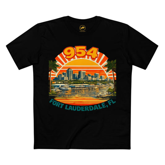 Fort Lauderdale 954 Shirt, Premium AS Colour, Vintage Florida Skyline Shirt, Retro Broward County Graphic Tee, Luxury Travel Style T-Shirt.