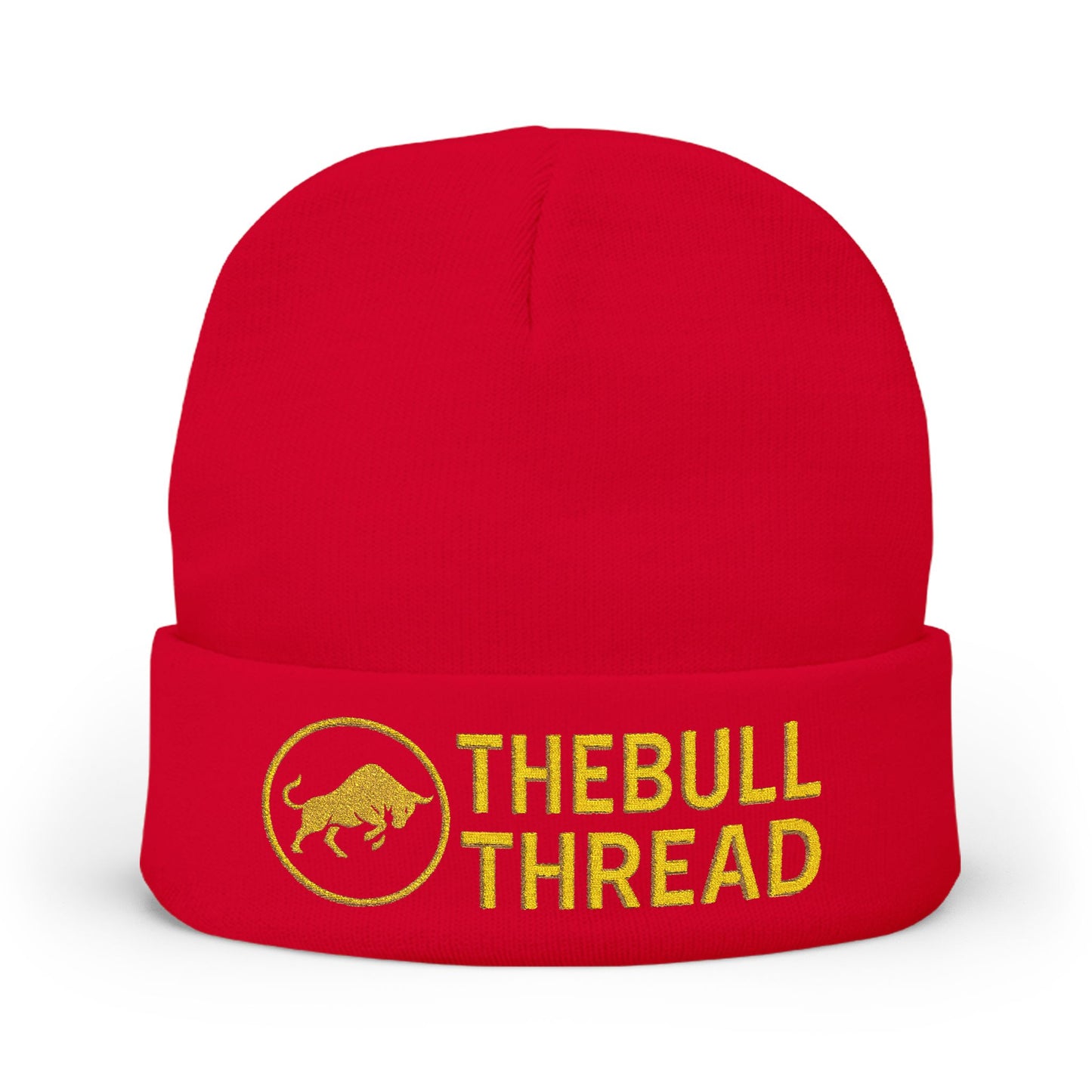 Premium Embroidered Knit Beanie - Gold Logo Knit Hat by TheBullThread