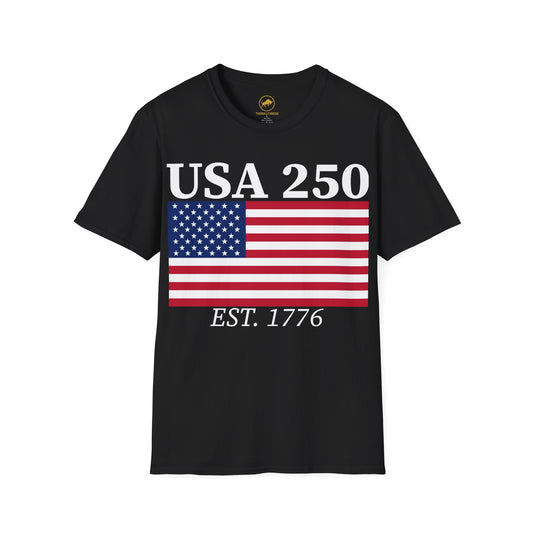 USA 250 EST 1776 Patriotic American Flag Shirt Premium Softstyle Tee Fourth of July USA 250th Anniversary T-Shirt.