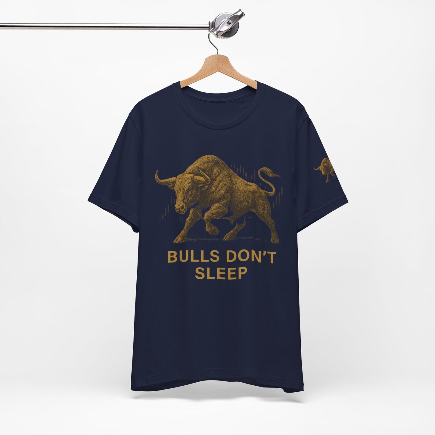 Luxury Crypto Trader T-Shirt - Bulls Don’t Sleep Gold Charging Bull Design by TheBullThread