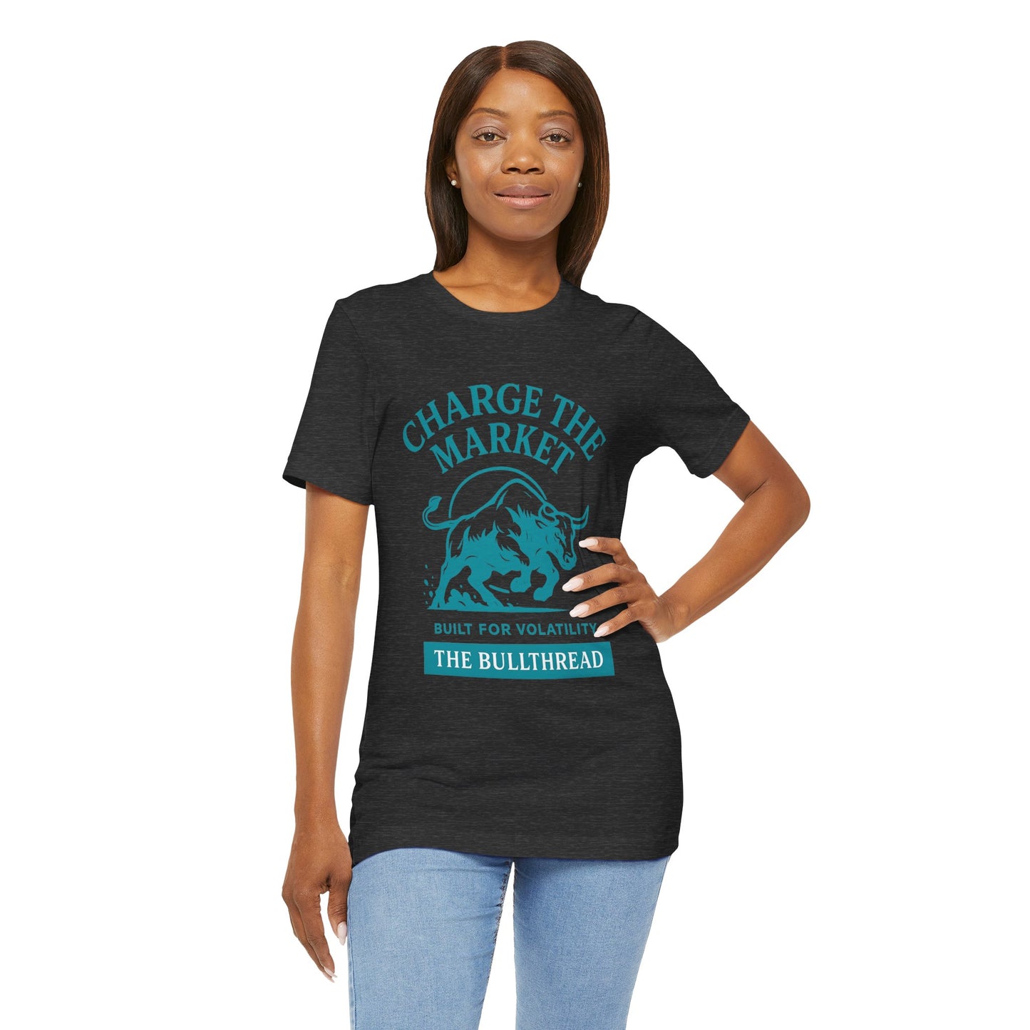 Premium Crypto Investor Shirt - Charge the Market Turquoise Bull Graphic by TheBullThread