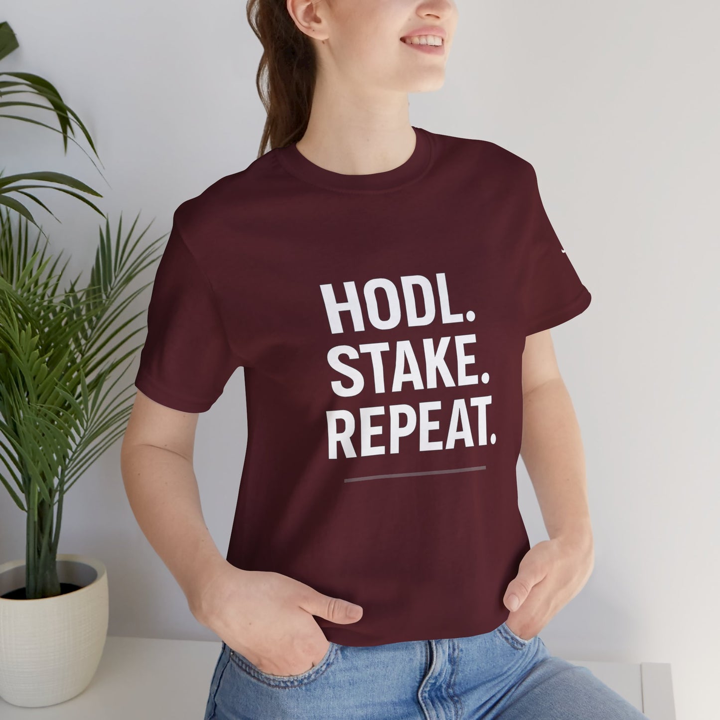 Premium Crypto Tee – HODL Stake Repeat Minimalist Streetwear by TheBullThread