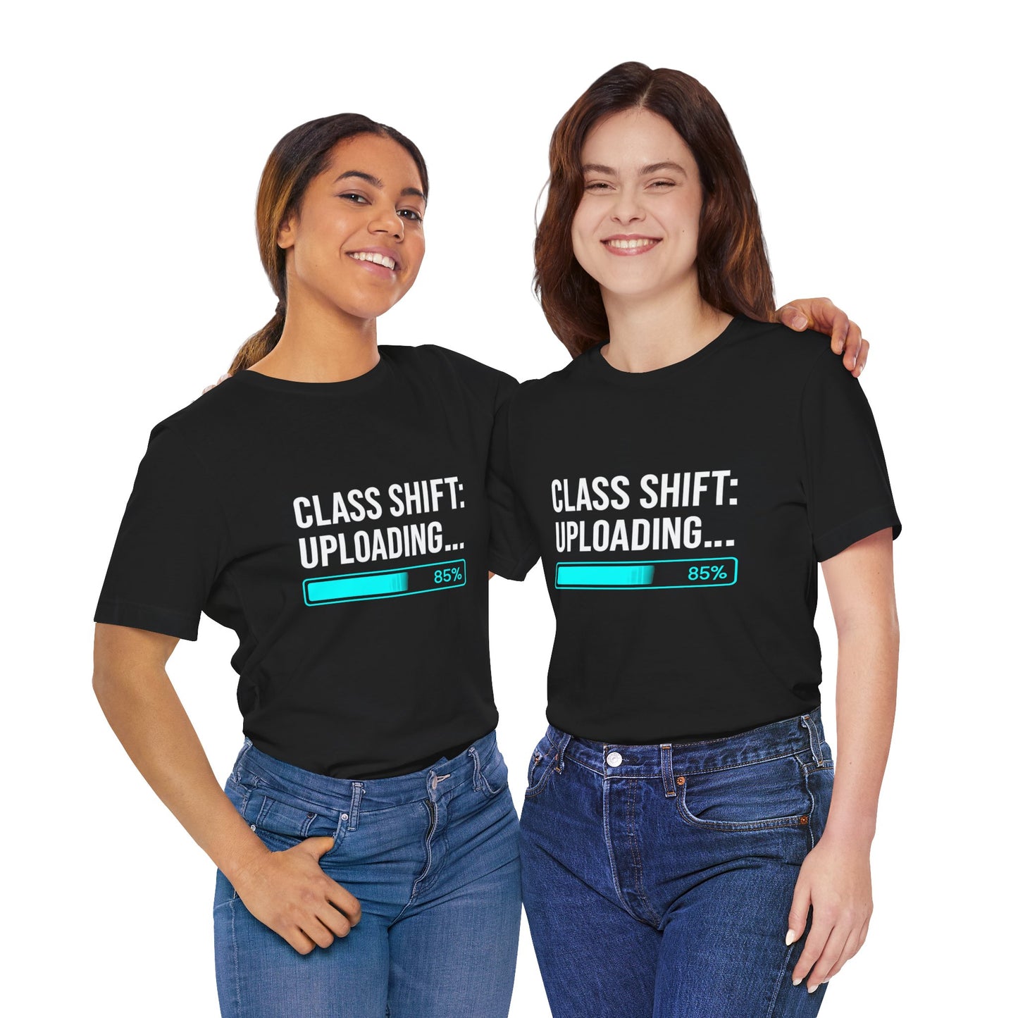 Premium Crypto Investor Shirt – “Class Shift: Uploading…” Neon Progress Bar Design by TheBullThread