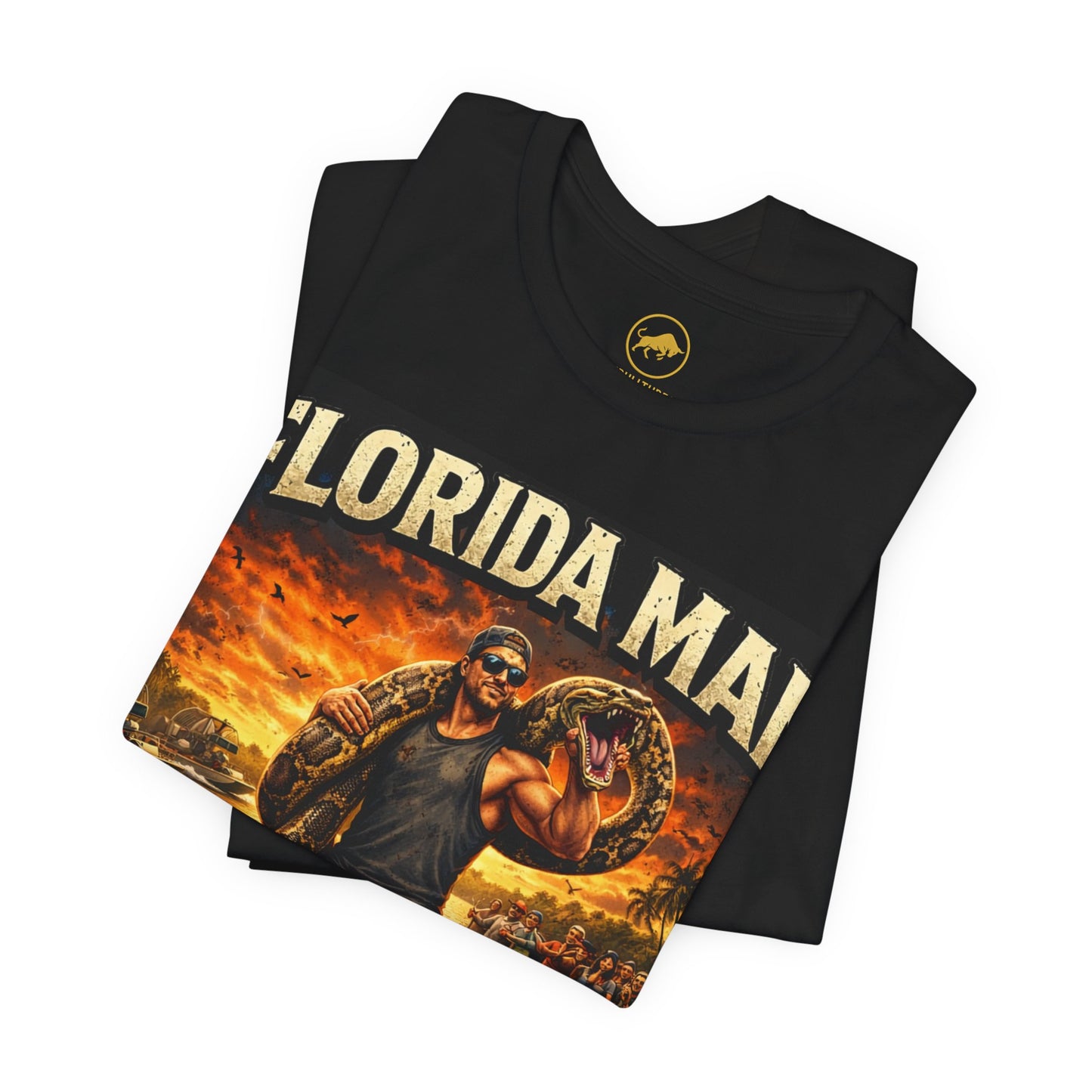 Florida Man Python Hunting Shirt, Funny Florida Meme Tee, Everglades Gator Hunter Graphic T-Shirt, Florida Gift for Men, Black Graphic Tee.