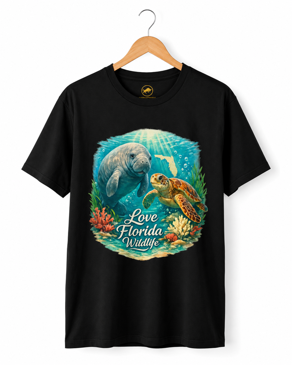 Love Florida Wildlife Shirt, Manatee and Sea Turtle Tee, Florida Coastal Graphic T-Shirt, Premium AS Colour 5001 Nature Gift